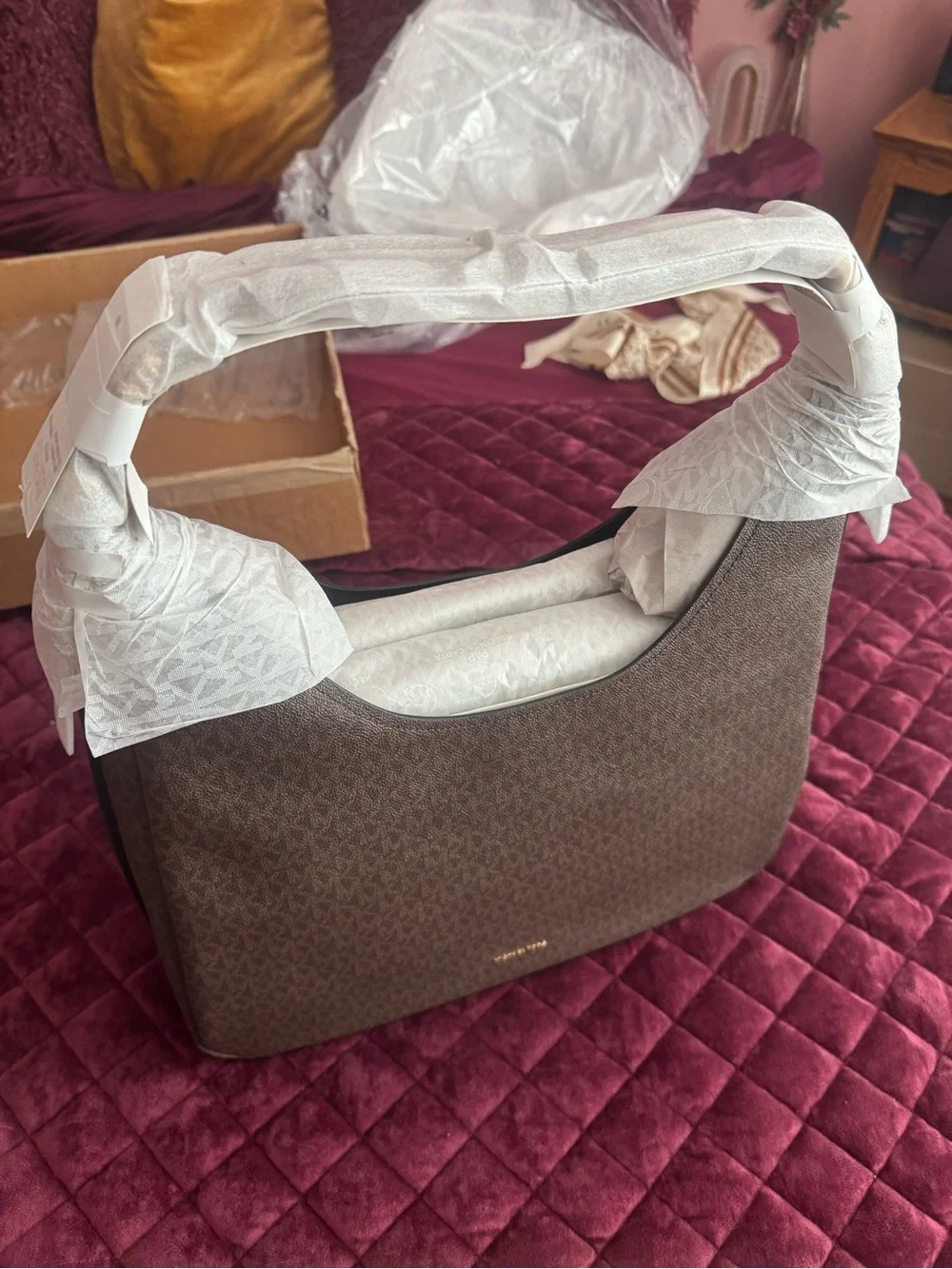 Michael Kors Brown MK Monogram Shoulder Bag